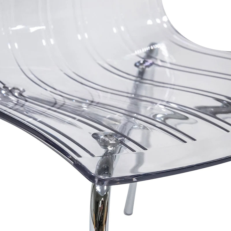 Chaise de salle à manger Ralph en acrylique avec pieds en métal chromé, chaise d'appoint moderne transparente pour salle à manger et cuisine