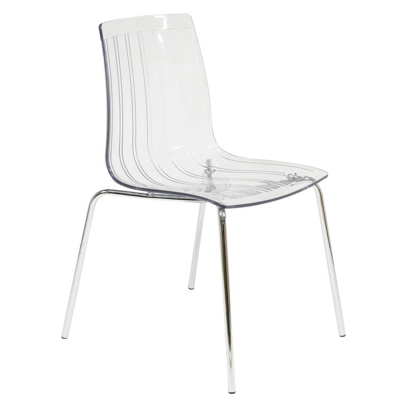 Chaise de salle à manger Ralph en acrylique avec pieds en métal chromé, chaise d'appoint moderne transparente pour salle à manger et cuisine