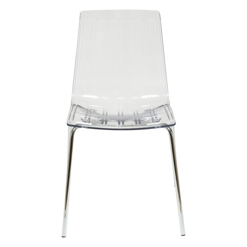 Chaise de salle à manger Ralph en acrylique avec pieds en métal chromé, chaise d'appoint moderne transparente pour salle à manger et cuisine