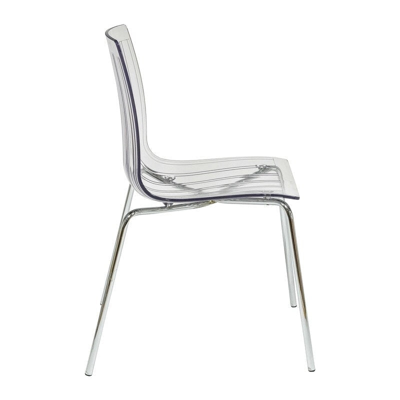 Chaise de salle à manger Ralph en acrylique avec pieds en métal chromé, chaise d'appoint moderne transparente pour salle à manger et cuisine