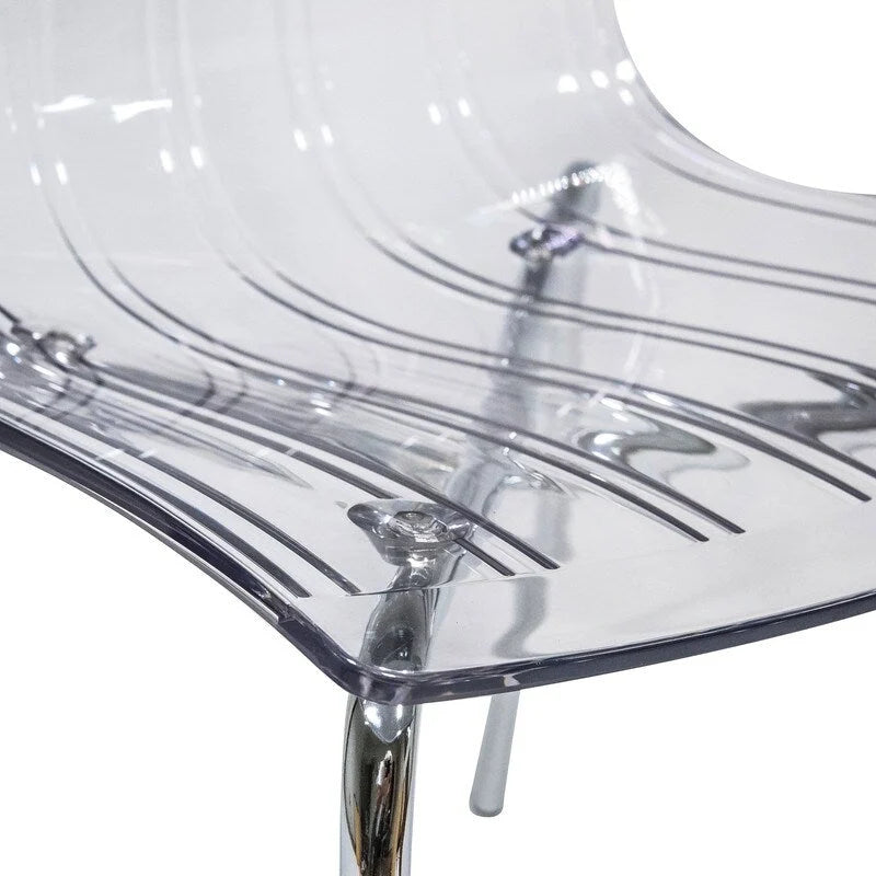 Chaise de salle à manger Ralph en acrylique avec pieds en métal chromé, chaise d'appoint moderne transparente pour salle à manger et cuisine