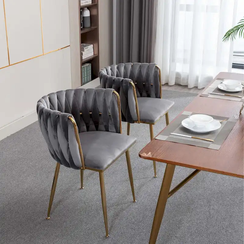 Chaise de salle à manger en velours au design moderne, lot de 2, gris