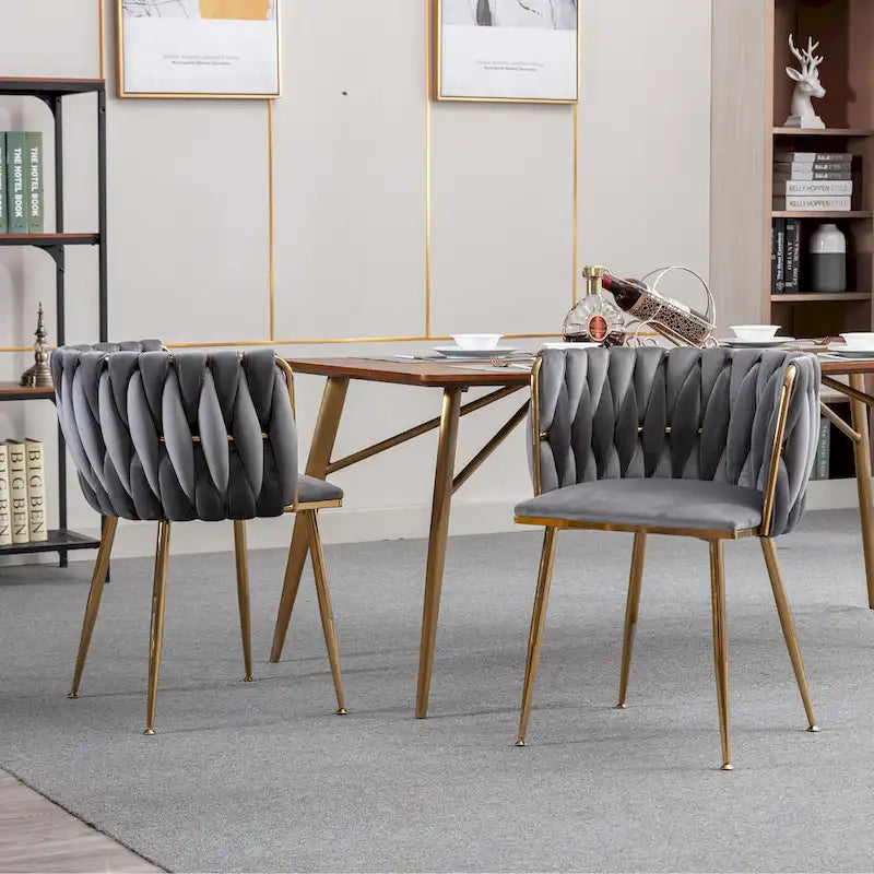 Chaise de salle à manger en velours au design moderne, lot de 2, gris