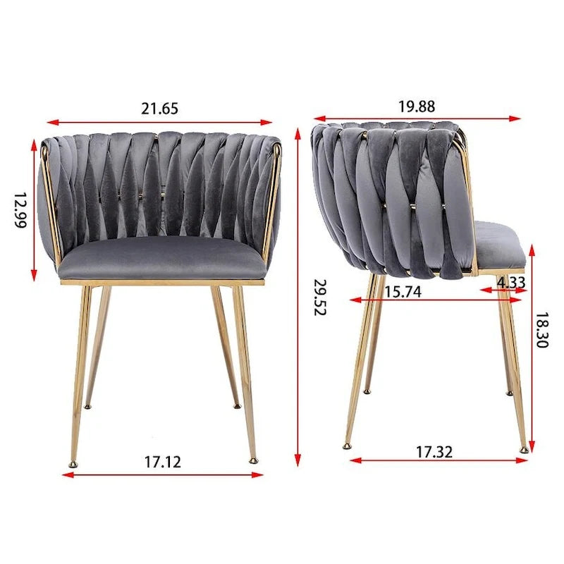 Chaise de salle à manger en velours au design moderne, lot de 2, gris