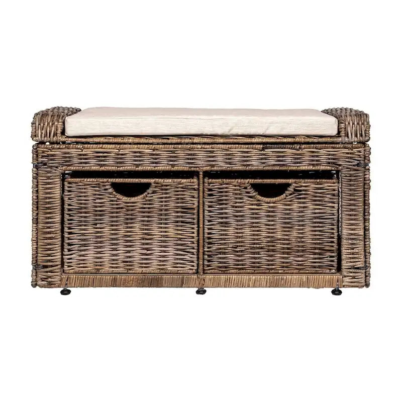 Banc de rangement en osier à 2 tiroirs happimess Palermo 34.50, Gris