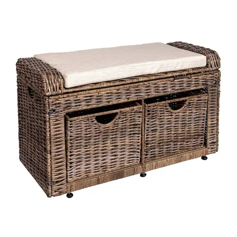 Banc de rangement en osier à 2 tiroirs happimess Palermo 34.50, Gris