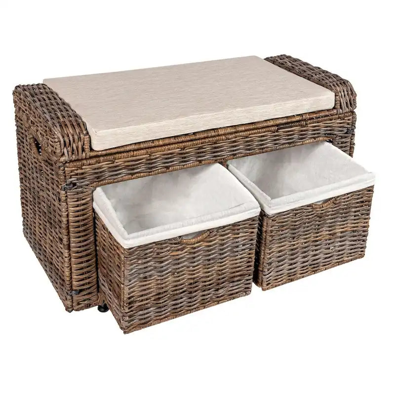 Banc de rangement en osier à 2 tiroirs happimess Palermo 34.50, Gris