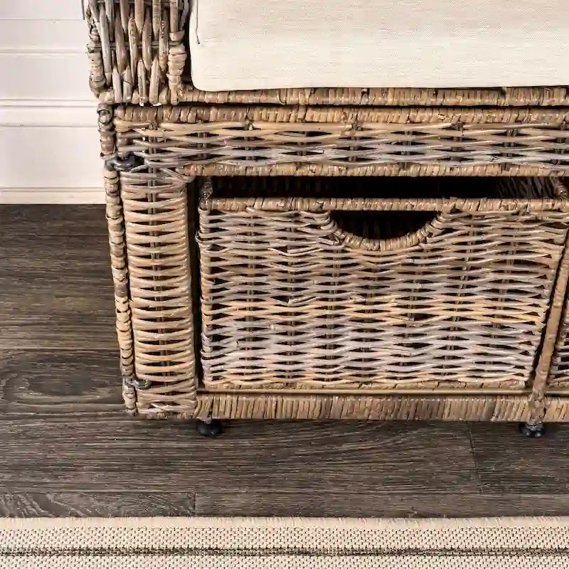 Banc de rangement en osier à 2 tiroirs happimess Palermo 34.50, Gris