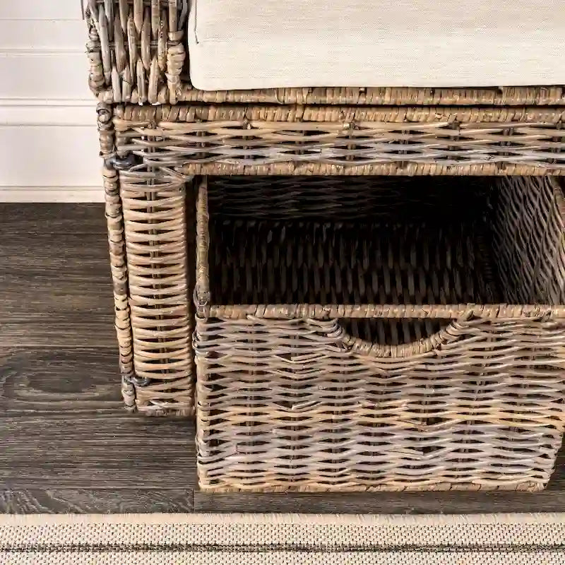 Banc de rangement en osier à 2 tiroirs happimess Palermo 34.50, Gris