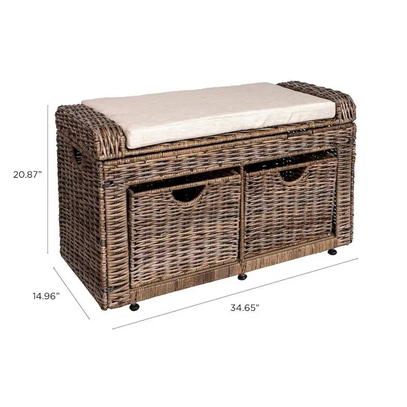 Banc de rangement en osier à 2 tiroirs happimess Palermo 34.50, Gris
