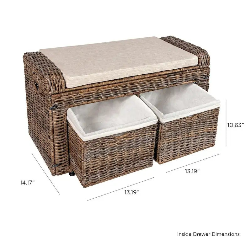 Banc de rangement en osier à 2 tiroirs happimess Palermo 34.50, Gris