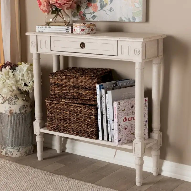 Console 1 tiroir Farmhouse Whitewashed de Baxton Studio