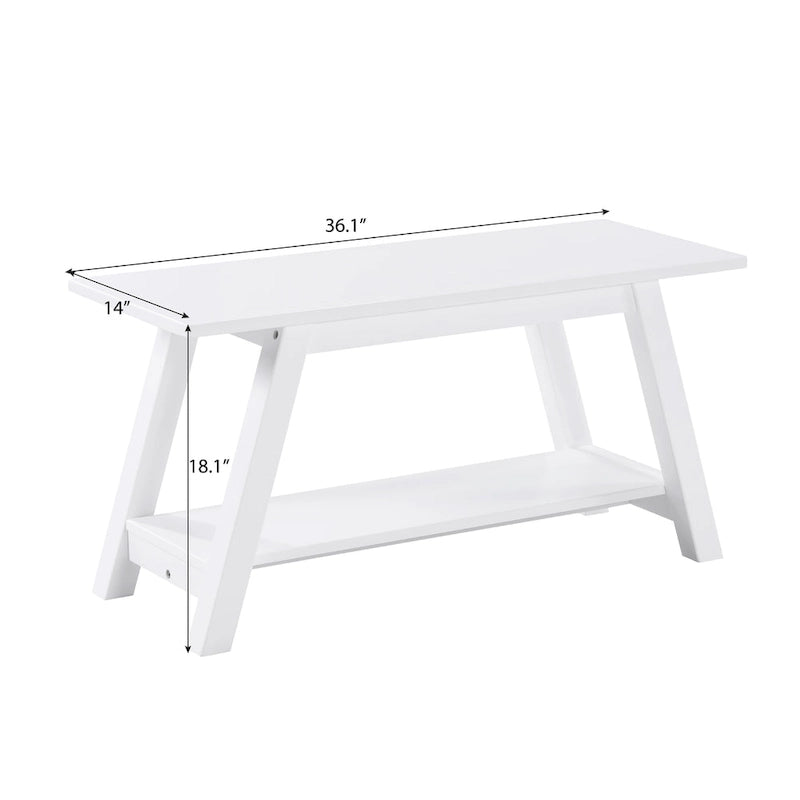 Banc en bois massif Elyz de Roundhill Furniture avec étagère, blanc