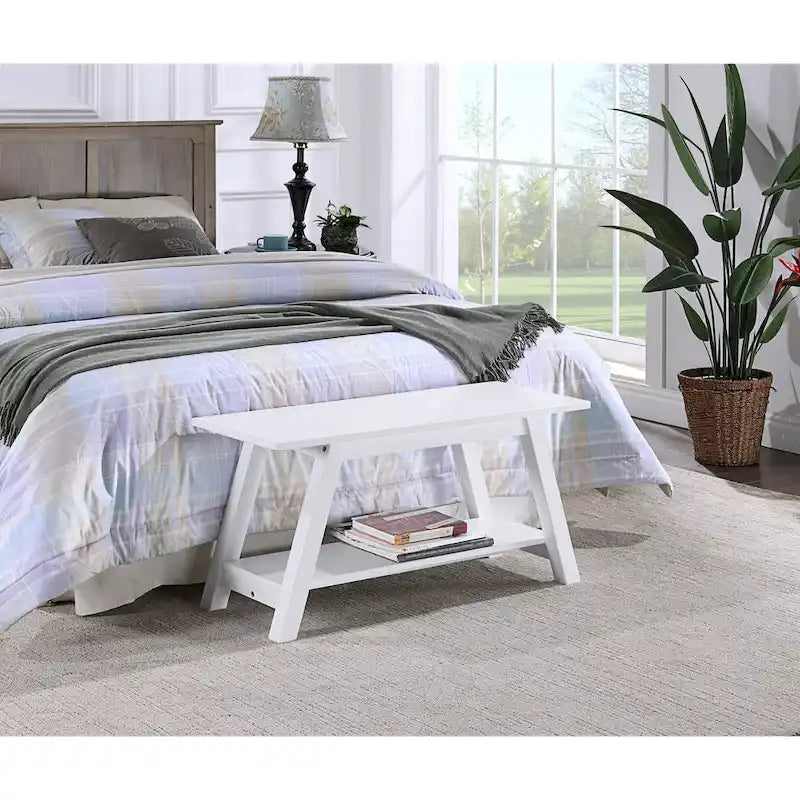 Banc en bois massif Elyz de Roundhill Furniture avec étagère, blanc