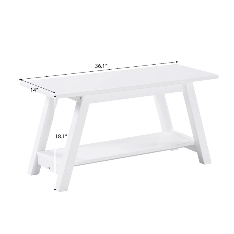 Banc en bois massif Elyz de Roundhill Furniture avec étagère, blanc