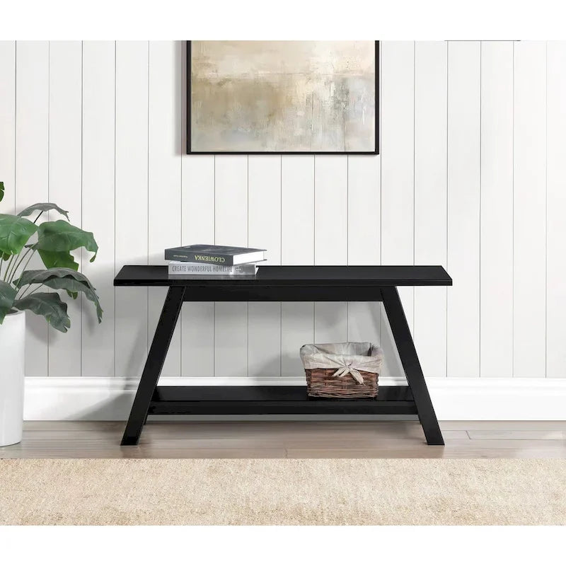 Banc en bois massif Elyz de Roundhill Furniture avec étagère, blanc