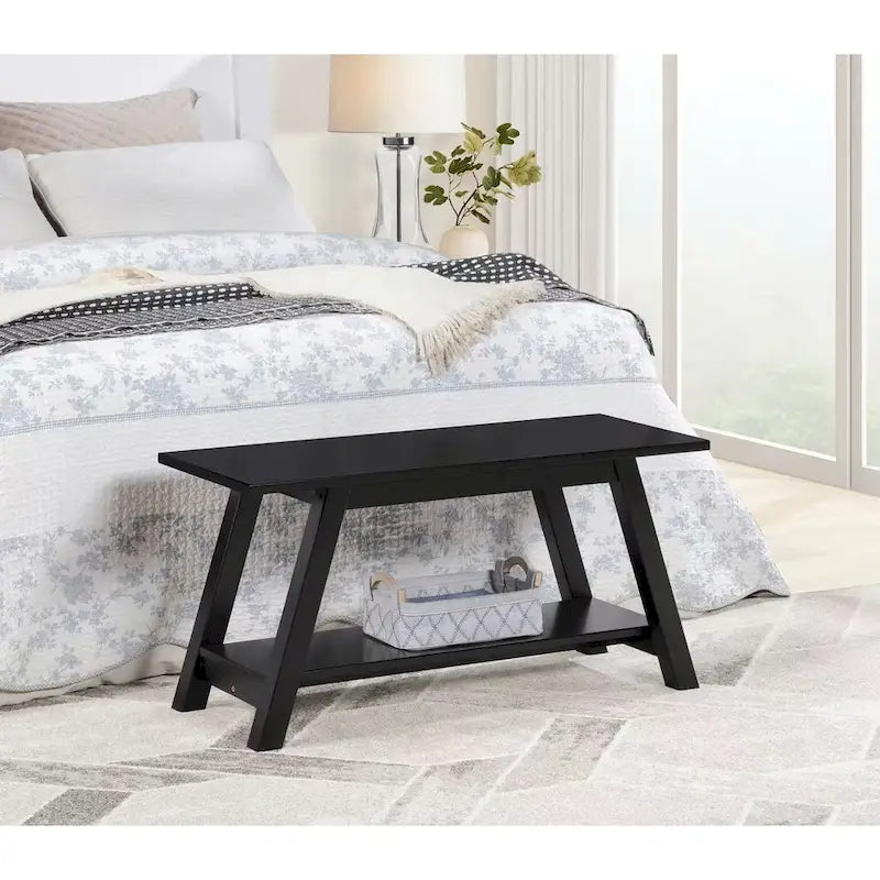 Banc en bois massif Elyz de Roundhill Furniture avec étagère, blanc