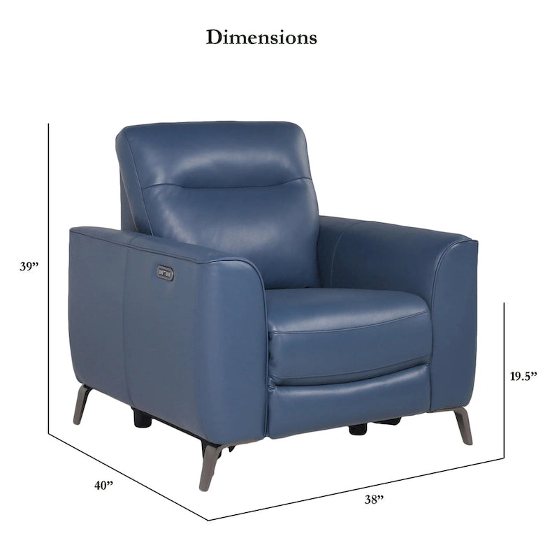 Fauteuil inclinable électrique en cuir pleine fleur bleu océan Steve Silver
