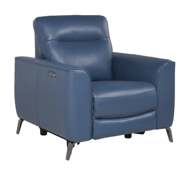 Fauteuil inclinable électrique en cuir pleine fleur bleu océan Steve Silver