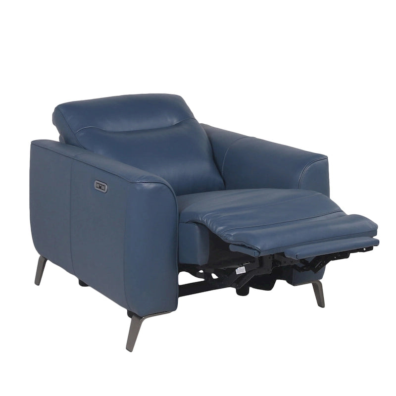 Fauteuil inclinable électrique en cuir pleine fleur bleu océan Steve Silver