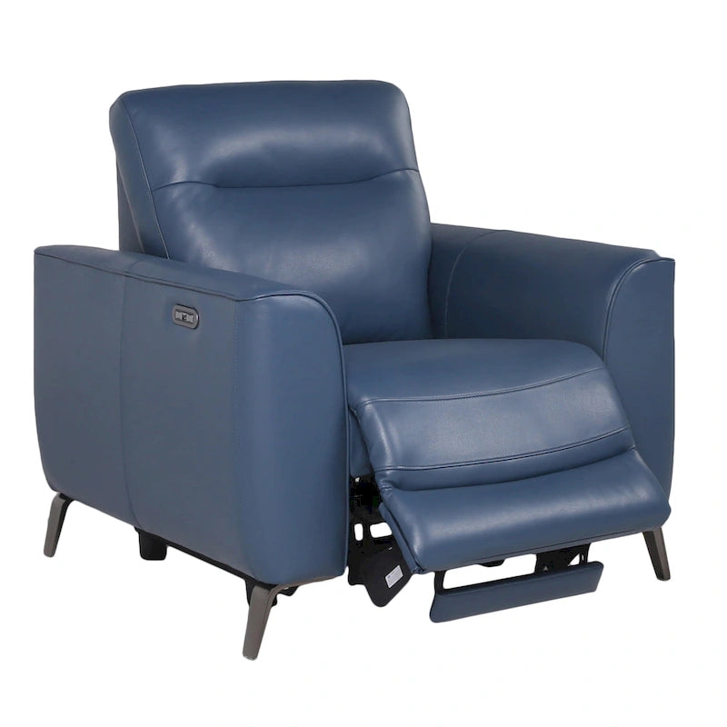 Fauteuil inclinable électrique en cuir pleine fleur bleu océan Steve Silver
