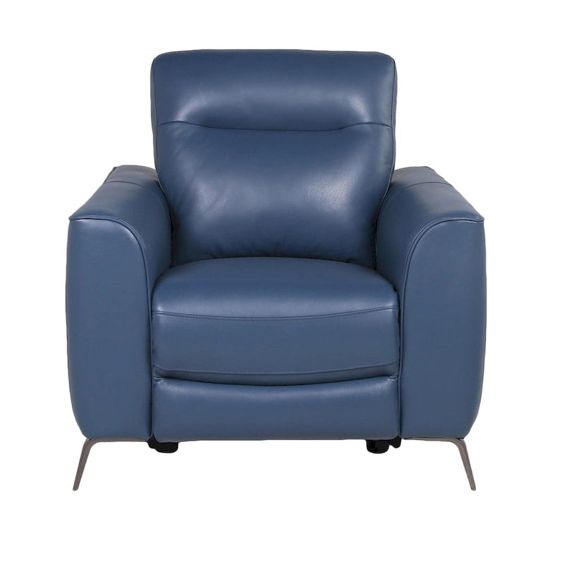 Fauteuil inclinable électrique en cuir pleine fleur bleu océan Steve Silver