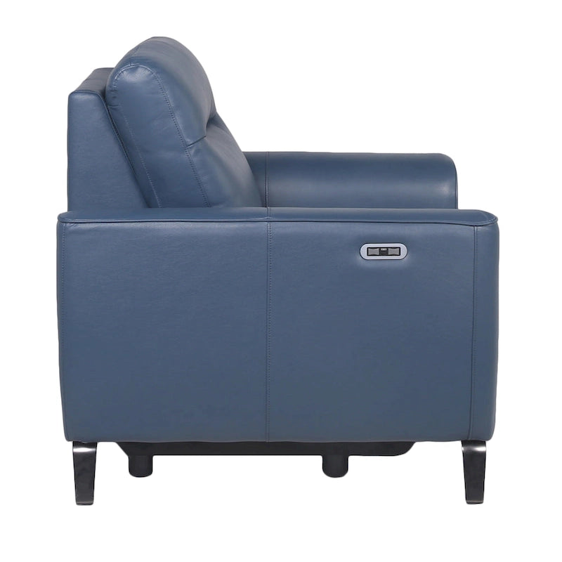 Fauteuil inclinable électrique en cuir pleine fleur bleu océan Steve Silver