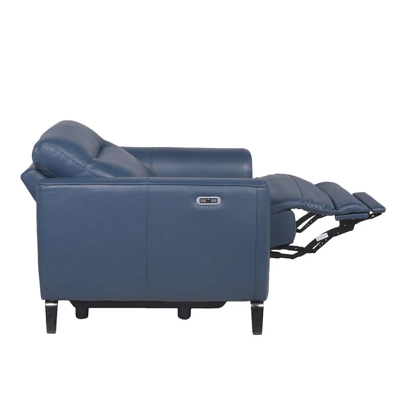Fauteuil inclinable électrique en cuir pleine fleur bleu océan Steve Silver