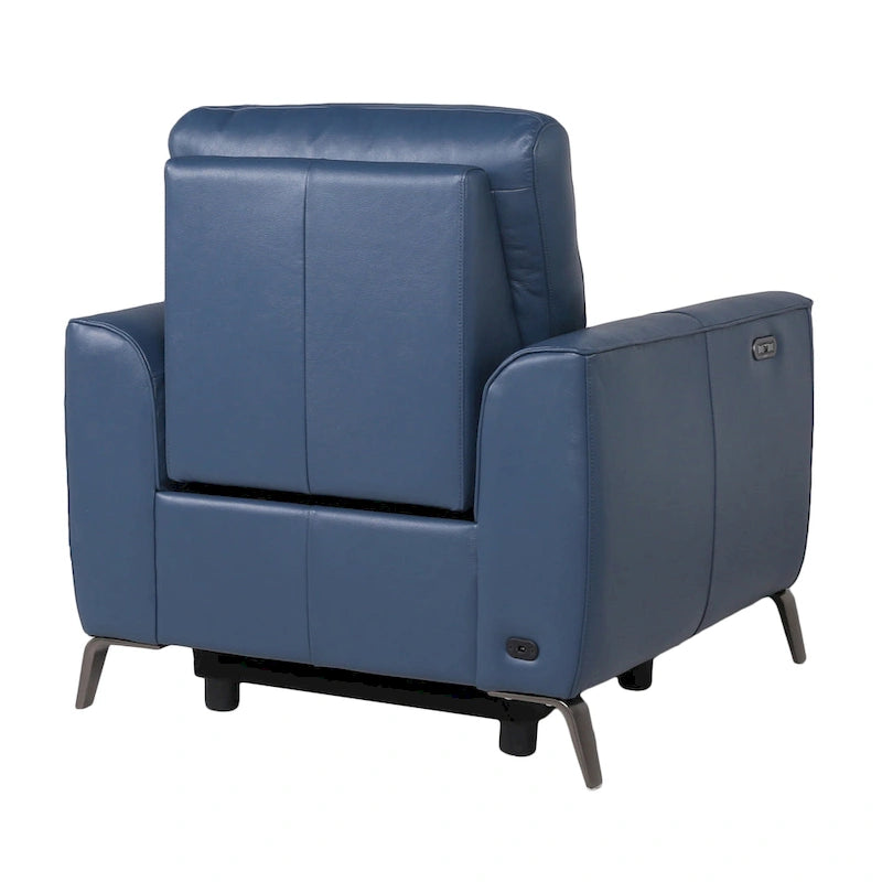Fauteuil inclinable électrique en cuir pleine fleur bleu océan Steve Silver