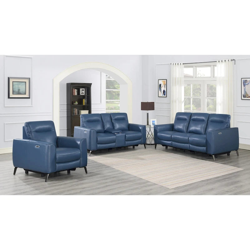 Fauteuil inclinable électrique en cuir pleine fleur bleu océan Steve Silver