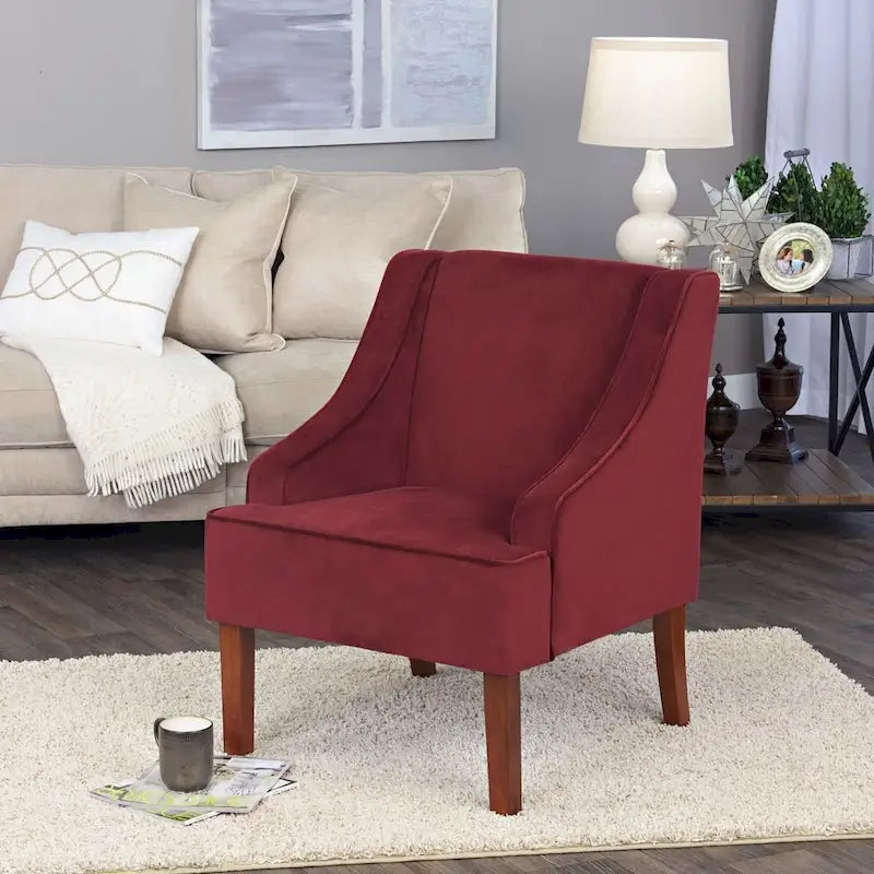 Fauteuil d'appoint HomePop Swoop Arm en velours Merlot Berry