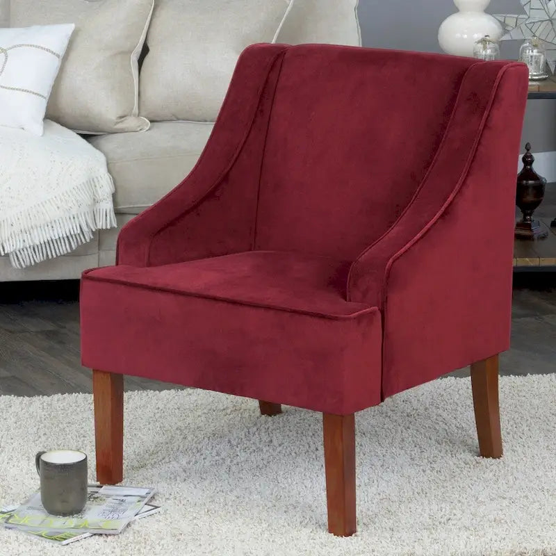 Fauteuil d'appoint HomePop Swoop Arm en velours Merlot Berry