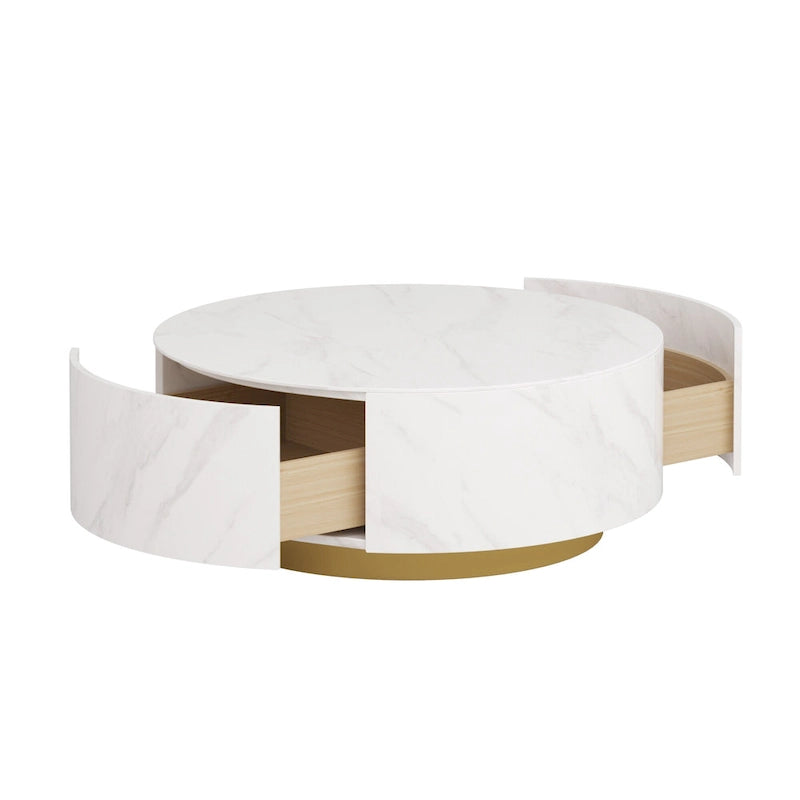Table basse ronde moderne en forme de tambour, table basse trapèze en marbre blanc pour salon