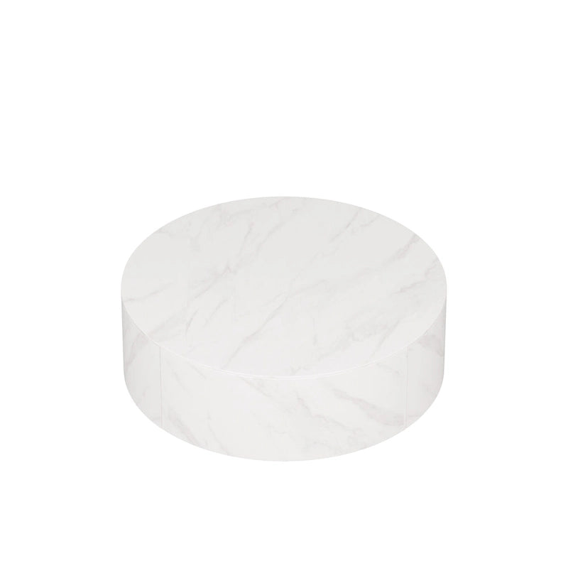 Table basse ronde moderne en forme de tambour, table basse trapèze en marbre blanc pour salon