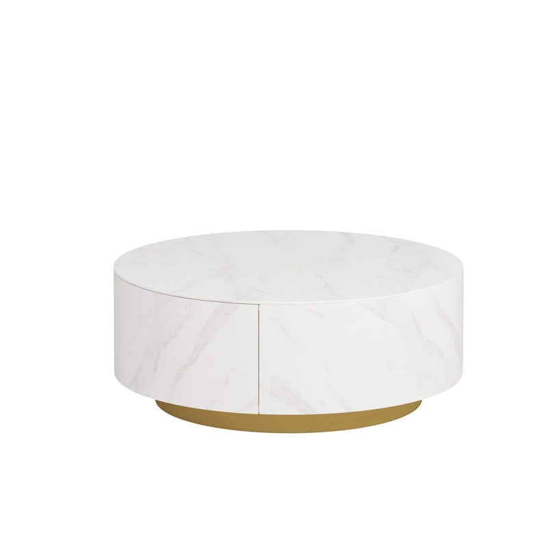 Table basse ronde moderne en forme de tambour, table basse trapèze en marbre blanc pour salon