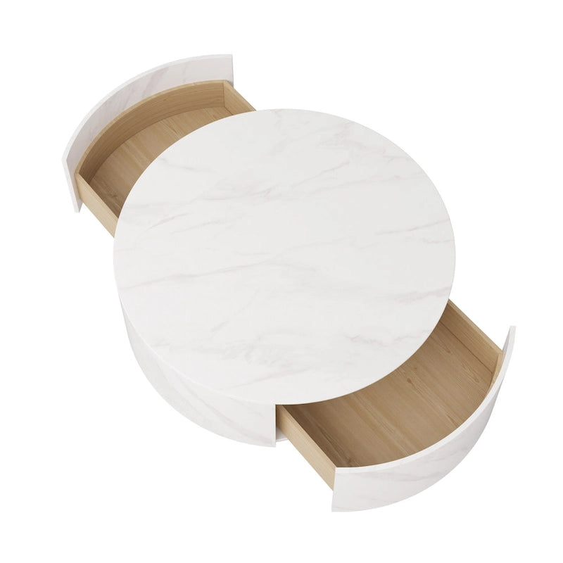 Table basse ronde moderne en forme de tambour, table basse trapèze en marbre blanc pour salon