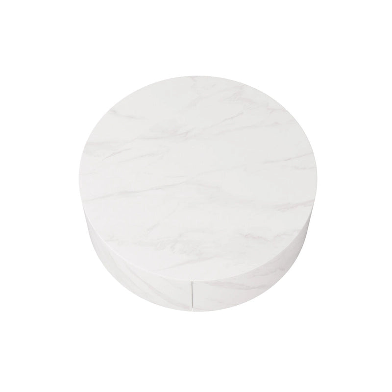 Table basse ronde moderne en forme de tambour, table basse trapèze en marbre blanc pour salon