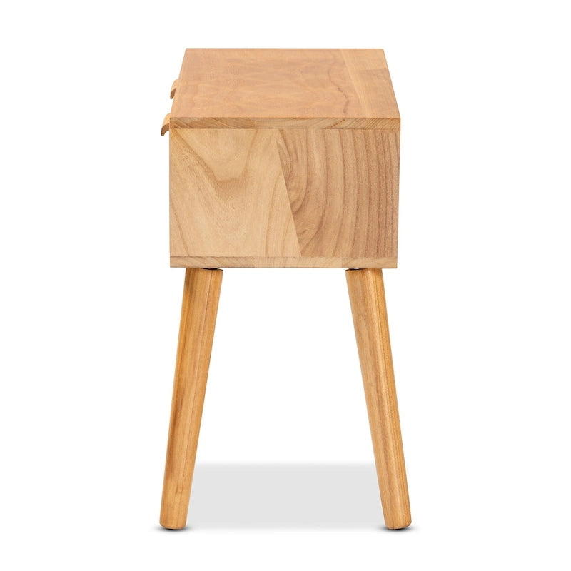 Console en bois à 2 tiroirs avec rotin et chêne Falan Mid-Century Modern