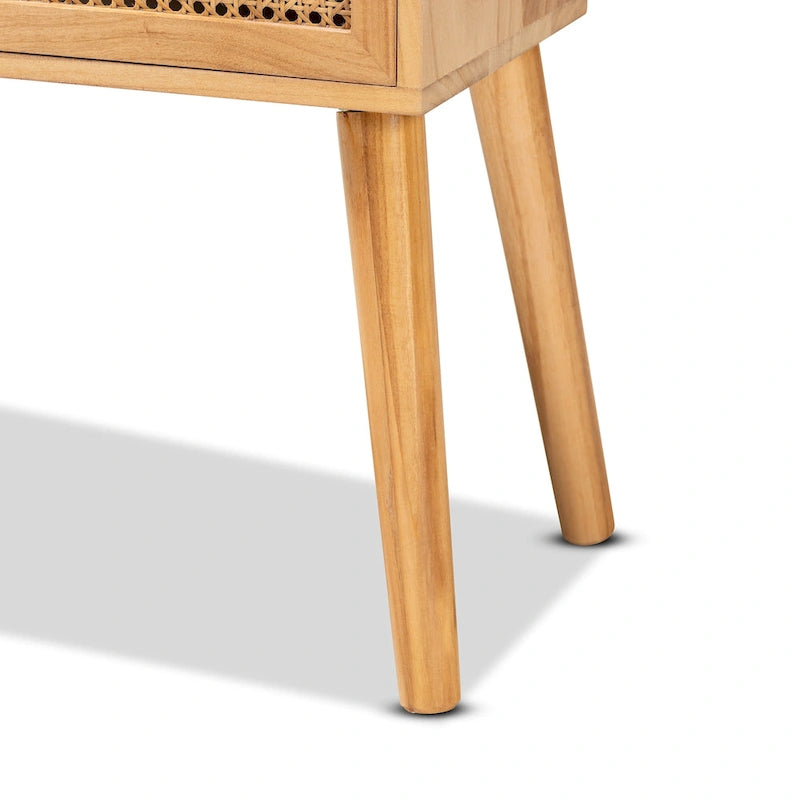 Console en bois à 2 tiroirs avec rotin et chêne Falan Mid-Century Modern