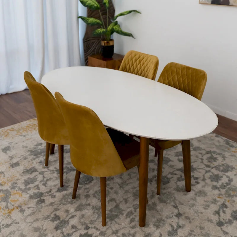 Table à manger ovale Rivoli mi-siècle moderne en bois massif, blanc - 170 cm