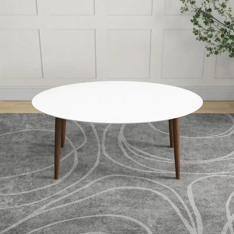 Table à manger ovale Rivoli mi-siècle moderne en bois massif, blanc - 170 cm