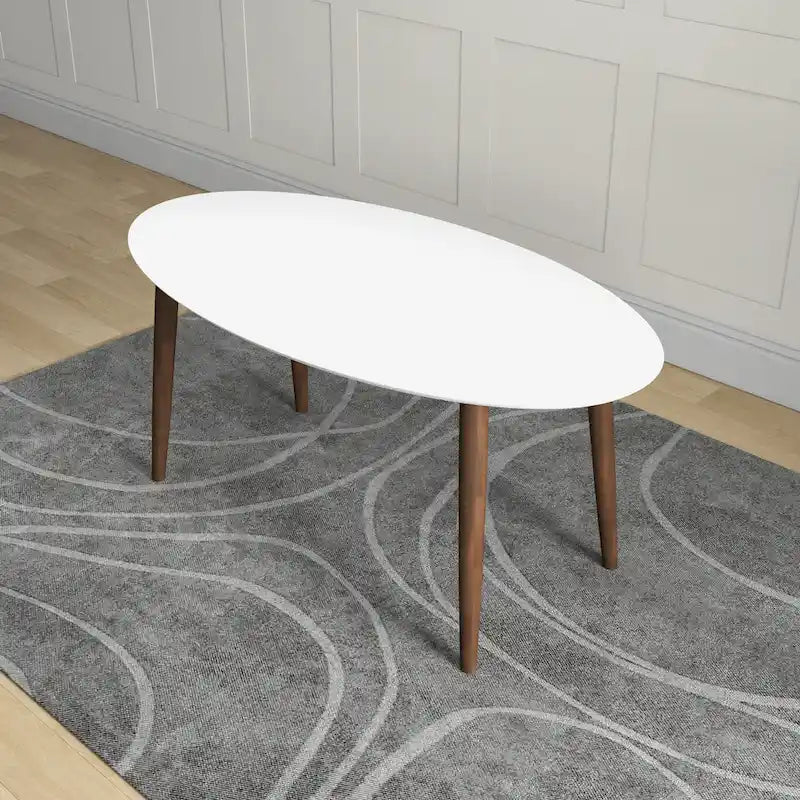 Table à manger ovale Rivoli mi-siècle moderne en bois massif, blanc - 170 cm