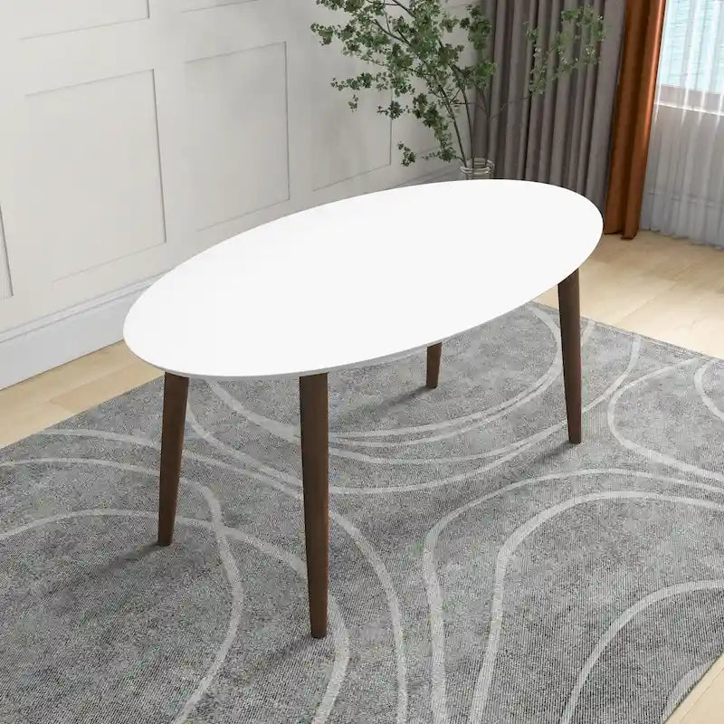 Table à manger ovale Rivoli mi-siècle moderne en bois massif, blanc - 170 cm