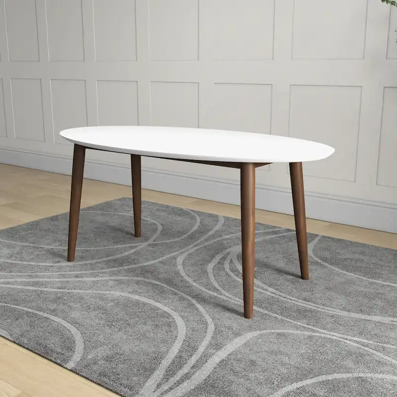 Table à manger ovale Rivoli mi-siècle moderne en bois massif, blanc - 170 cm