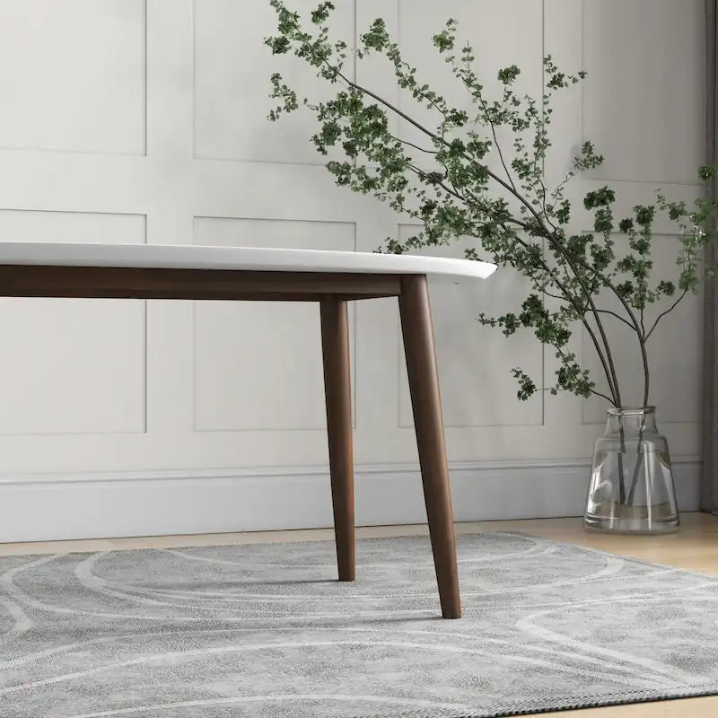 Table à manger ovale Rivoli mi-siècle moderne en bois massif, blanc - 170 cm
