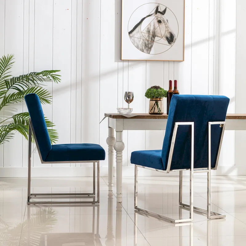 Lot de 2 chaises de salle à manger Home Beyond en velours, bleu marine