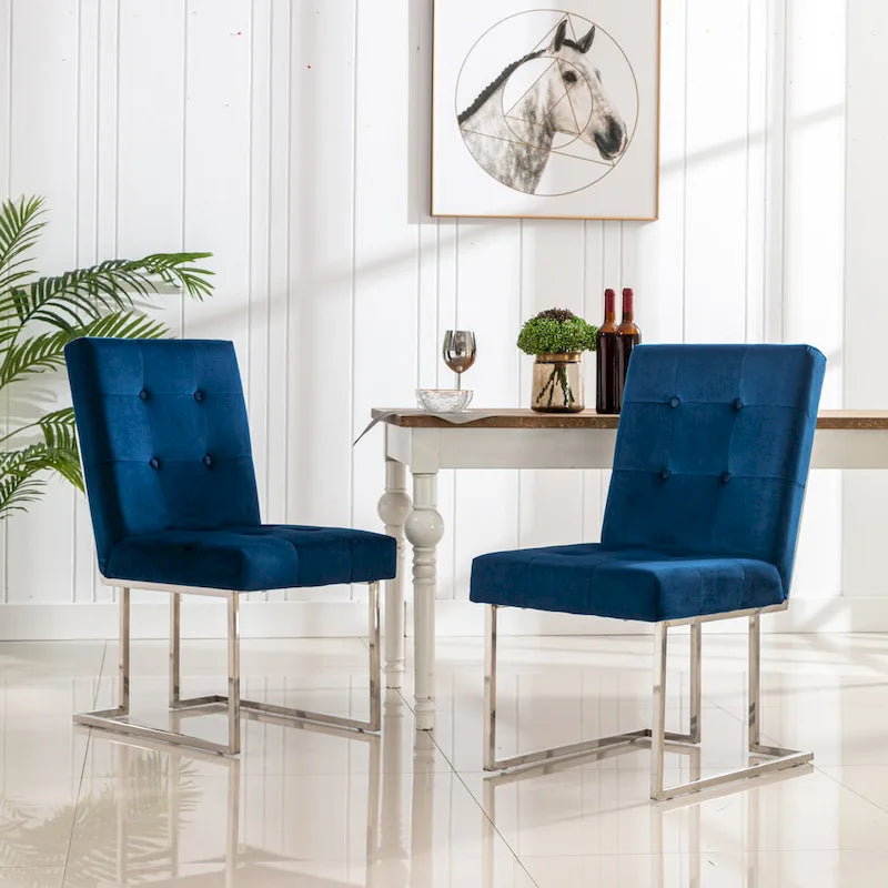 Lot de 2 chaises de salle à manger Home Beyond en velours, bleu marine