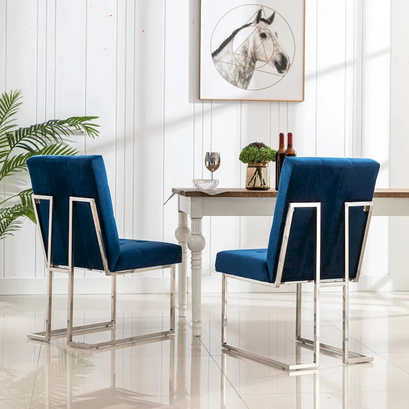 Lot de 2 chaises de salle à manger Home Beyond en velours, bleu marine