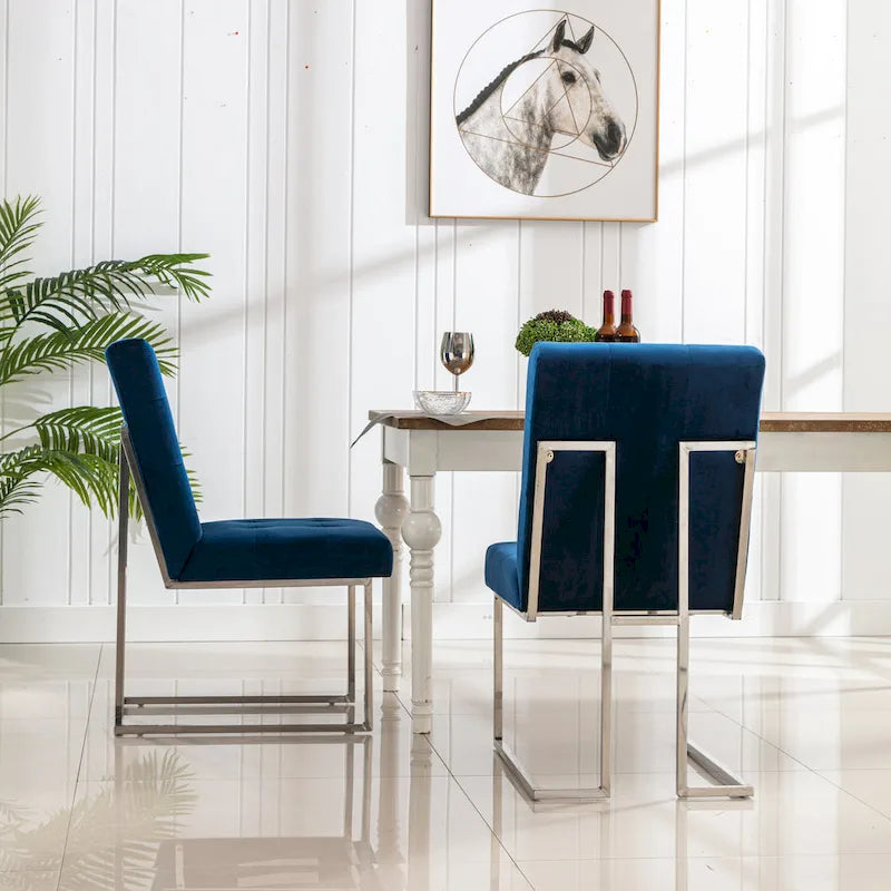 Lot de 2 chaises de salle à manger Home Beyond en velours, bleu marine