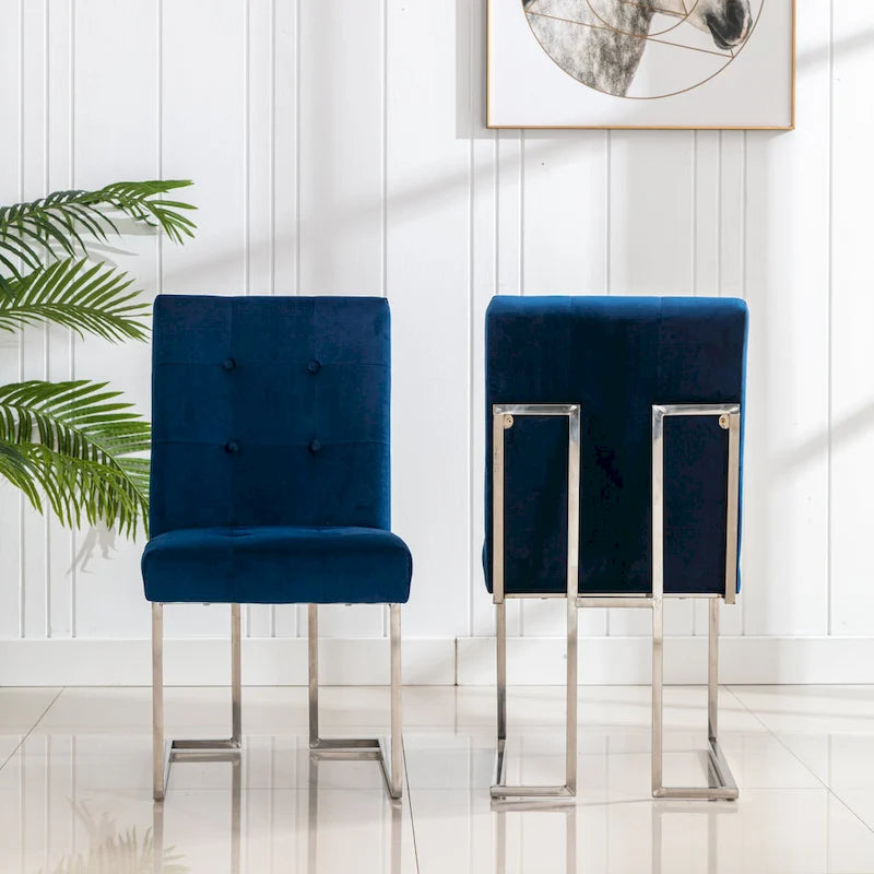 Lot de 2 chaises de salle à manger Home Beyond en velours, bleu marine